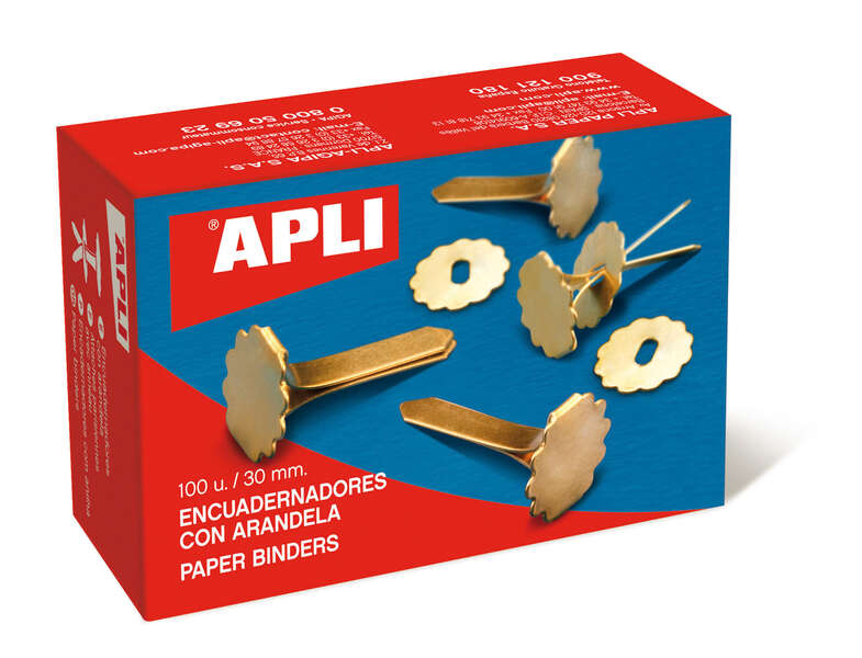 apli encuadernadores metalicos con arandela 30mm incluyen arandela para embellecer y evitar rozaduras caja de 100 unidades