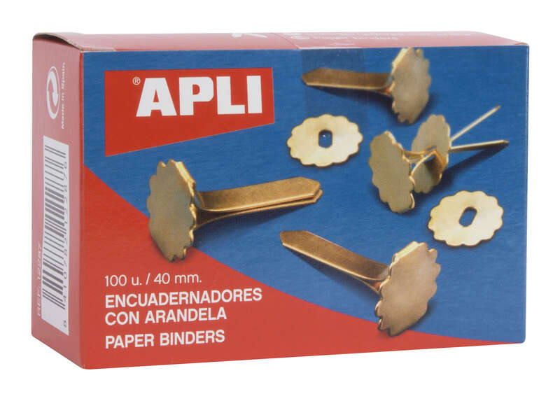 apli encuadernadores metalicos con arandela 40mm caja de 100 aptos para todo tipo de documentos incluyen arandela para embellecer y evitar rozaduras