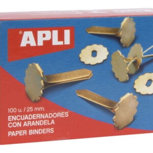 apli caja con 100 encuadernadores metalicos con arandela 25mm incluye arandela para embellecer y evitar rozaduras aptos para todo tipo de documentos