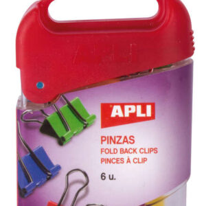 apli pack de 6 pinzas abatibles 19mm acero templado asas niqueladas sujecion hasta 50 hojas colores surtidos