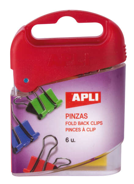 apli pack de 6 pinzas abatibles 19mm acero templado asas niqueladas sujecion hasta 50 hojas colores surtidos