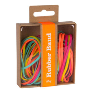 apli fluor collection gomas elasticas 25gr caja kraft con eurohole colores fluorescentes: fucsia, amarillo, naranja y turquesa pack de recambio para expositor ref 15146