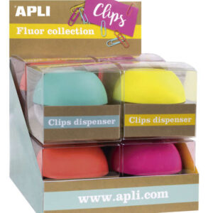 apli fluor collection expositor de clips Ø 70x60 mm 8 dispensadores en 4 colores tapa magnetica "soft touch" incluye 50 clips
