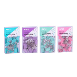 apli pinzas de palas abatibles 19mm clips de acero templado en colores pastel asas en acabado niquel 15 pinzas por caja 12 cajas (3 por color) eurohole para colgar sujecion Óptima hasta 50 hojas disponibles en 4 colores nordik