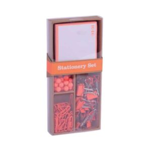 apli fluor collection set de oficina 25 pins, 80 clips de 28mm, 20 pinzas abatibles de 19mm y notas adhesivas de 100 hojas en naranja fluor diseño moderno y llamativo producto reposicionable para expositor 17684