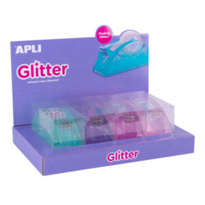 apli expositor portarrollos cinta adhesiva glitter collection 19x33mm 4 portarrollos metacrilato purpurina cuchilla dentada dispensador estable y pesado ideal para hogar, oficina y escuela