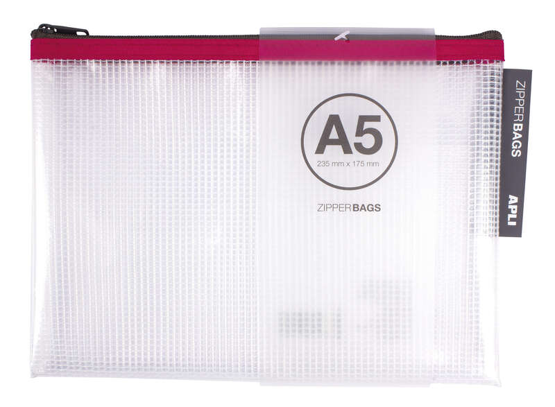 apli sobres porta todo de goma eva transparente tamaño a5 (235x175mm) suaves, resistentes y duraderos cierre de cremallera colores surtidos