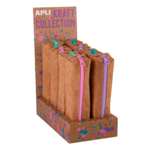 apli kraft collection expositor compacto de 8 estuches estuches de 50x50x210mm textura kraft y cremallera de colores pastel flexibles y resistentes cremallera esmaltada y resistentes al agua