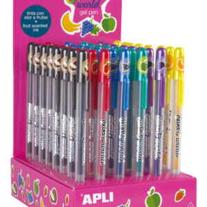 apli sweet world gel pen expositor 48 boligrafos de tinta gel con aroma a frutas 8 colores surtidos 1mm de grosor de escritura resistentes y de larga duracion