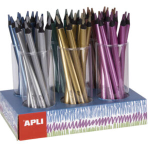 apli jumbo fluor expositor de 108 lapices triangulares de colores metalicos 5mm de grosor mejor sujecion y mayor superficie de cobertura en un solo trazo colores metalicos surtidos