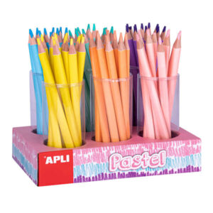 apli expositor de lapices jumbo pastel 108 lapices de 5mm madera triangular para niños 10mm de diametro y 170mm de largo 6 colores pastel surtidos