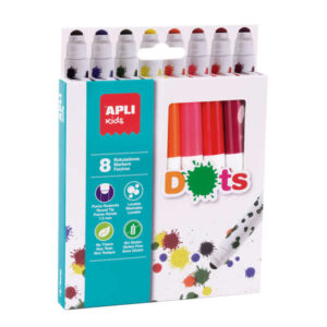 apli kids dots pack de 8 rotuladores punta redonda bloqueada de Ø 7.5mm facilmente lavables capuchon anti asfixia colores surtidos