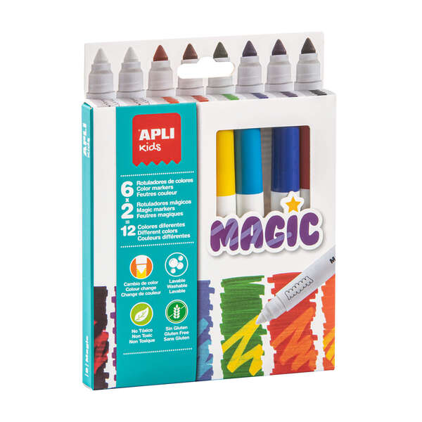 apli kids rotuladores magic Ø 14.4x137 mm cambio de color con 2 blancos cuerpo cilindrico y punta redonda bloqueada de Ø 7.5 mm tinta de larga duracion