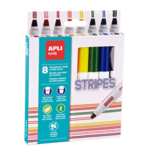 apli stripes pack de 8 rotuladores Ø 14.4x137 mm doble o triple punta redonda bloqueada lavables, no toxicos y de larga duracion