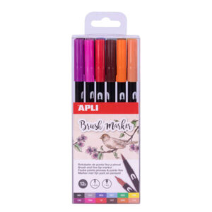 apli brush marker pack de 12 rotuladores acuarelables de doble punta punta pincel de 1 4mm y punta redonda de 1mm tinta base de agua inodora y no toxica colores surtidos