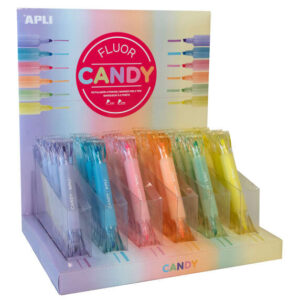 apli caramelo expositor de 36 marcadores doble punta 5mm plana y 2mm redonda ideal para agendas, libretas y calendarios colores surtidos