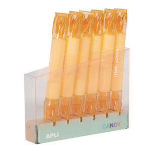 apli caramelo pack de 6 marcadores doble punta 5mm plana y 2mm redonda ideal para agendas, libretas y calendarios color naranja