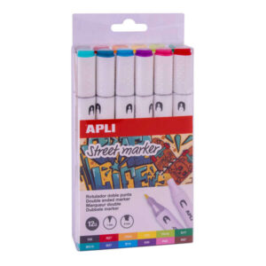 apli street marker rotuladores de doble punta punta redonda de 1mm y biselada de 6mm tinta de base alcohol 12 colores surtidos