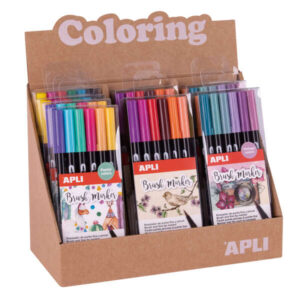 apli coloring brush markers expositor con 8 packs surtidos doble punta de nylon tipo pincel de 1 4 mm y punta redonda de 1 mm acuarelables y multifuncionales