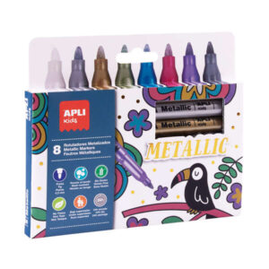 apli pack de 8 rotuladores metalizados cuerpo redondo y punta de 4.2mm ideal para decorar en papel, carton, ceramica, etc limpieza facil tinta de larga duracion colores surtidos