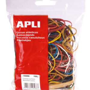 apli pack de gomas elasticas con medidas y colores surtidos contenido 100g gran elasticidad y resistencia 70% caucho natural