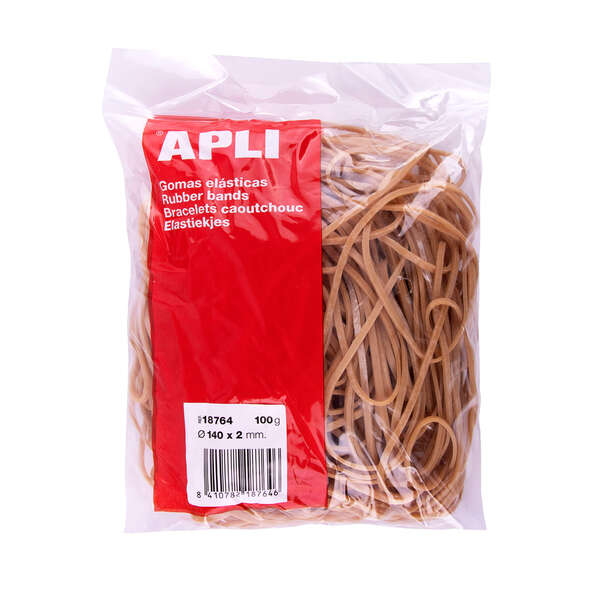 apli gomas elasticas Ø 140 x2mm bolsa con zip y eurohole 100g de contenido 70% de caucho natural gran elasticidad y excelente resistencia