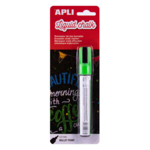 apli rotulador de tiza liquida verde punta redonda de 5.5mm facil de borrar con paño humedo secado rapido y libre de toxicos