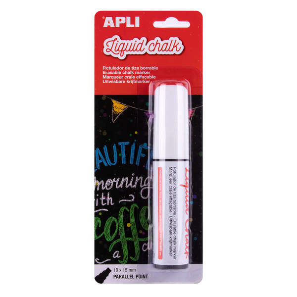 apli rotulador de tiza liquida paralelo 10x15mm blanco facil de borrar con paño humedo secado rapido y uso sencillo