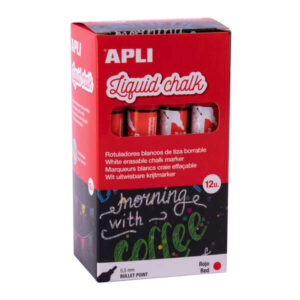 apli rotulador de tiza liquida rojo punta redonda ideal para pizarras, plastico, ventanas, ceramica, vinilos, metal, etc facil de borrar secado rapido uso sencillo base agua libre de toxicos