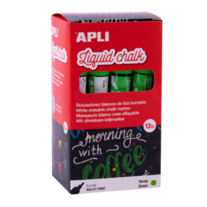 apli rotulador de tiza liquida verde punta redonda ideal para pizarras, plastico, ventanas, ceramica, vinilos, metal, etc facil de borrar secado rapido uso sencillo base agua libre de toxicos