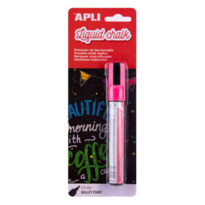 apli rotulador de tiza liquida punta redonda de 5.5mm facil de borrar con paño humedo secado rapido y uso sencillo base agua libre de toxicos color rosa