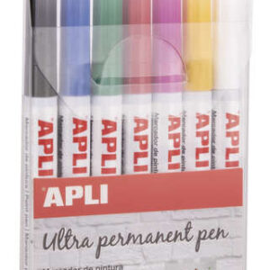 apli rotuladores tinta permanente punta fina 1 2mm pack 7 colores base aceite larga duracion resistente al agua soporta hasta 60°c multisuperficies