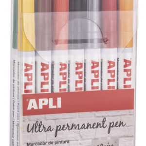 apli rotuladores tinta permanente punta fina pack 14 colores base aceite resistente al agua soporta hasta 60°c