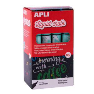 apli pack de 12 rotuladores de tiza liquida punta redonda ideal para pizarras, plastico, vinilos, metal, etc facil de borrar secado rapido color verde pastel