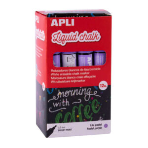 apli pack de 12 rotuladores de tiza liquida punta redonda ideal para pizarras, plastico, vinilos, metal, etc facil de borrar secado rapido color lila pastel