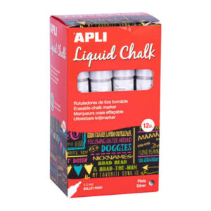 apli rotulador de tiza liquida plata punta redonda ideal para pizarras, plastico, ventanas, ceramica, vinilos, metal, etc facil de borrar secado rapido uso sencillo base agua libre de toxicos