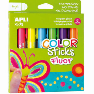 apli color sticks pack con 6 temperas solidas de 6g en colores fluor acabado satinado secado rapido efecto cera o tempera segun la presion ejercida