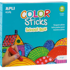 apli color sticks pack con 96 temperas solidas de 10g acabado satinado sin necesidad de barniz secado rapido en menos de 3 minutos efecto cera o tempera segun la presion ejercida