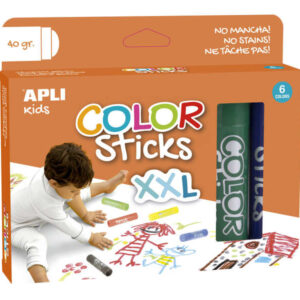 apli color sticks xxl temperas solidas pack 6 unidades de 40g tamaño xxl para murales acabado satinado sin necesidad de barniz secado rapido en menos de 3 minutos efecto cera o tempera segun la presion