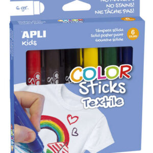 apli color sticks textil pack de 6 temperas solidas 6gr para uso en textil secado al aire en 12 horas sin disolventes para niños a partir de 3 años colores surtidos