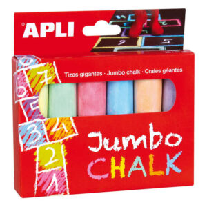 apli tizas redondas jumbo de colores surtidos tamaño Ø 25 x 105mm fabricadas con sulfato de calcio bajo en residuo ideales para escribir, dibujar y colorear en pizarras y pavimentos aptas para uso escolar