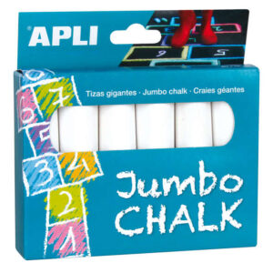 apli pack de 6 tizas redondas jumbo tamaño Ø 25 x 105mm sulfato de calcio bajo en residuo aptas para uso escolar color blanco