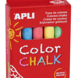 apli tizas redondas de colores surtidos pack de 10 tizas de Ø 9 x 80mm sin polvo ideales para escribir, dibujar y colorear en pizarras y pavimentos aptas para uso escolar