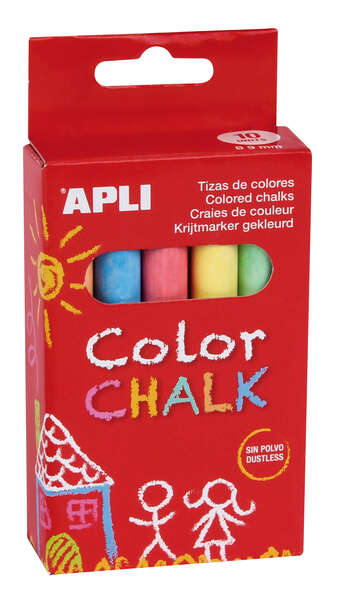 apli tizas redondas de colores surtidos pack de 10 tizas de Ø 9 x 80mm sin polvo ideales para escribir, dibujar y colorear en pizarras y pavimentos aptas para uso escolar