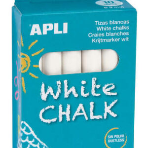 apli pack de 10 tizas blancas redondas tamaño Ø 9 x 80mm bajo en residuo y sin polvo ideal para escribir, dibujar y colorear en pizarras y pavimentos uso escolar