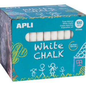 apli tizas blancas redondas pack de 100 unidades tamaño Ø 9 x 80mm ideales para escribir, dibujar y colorear en pizarras y pavimentos aptas para uso escolar