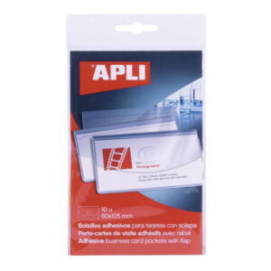apli pack de 10 bolsillos adhesivos porta tarjetas con solapa de cierre medidas 100x60mm ideal para presentaciones impresas, dosieres