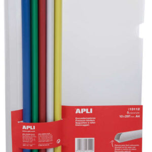apli pack de 5 encuadernadores deslizantes 10x297mm capacidad de 100 hojas con funda transparente ranura para facil insercion de hojas colores surtidos