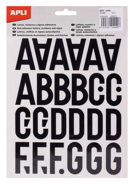 apli letras de palo mayusculas adhesivas altura 40mm pack de 5 hojas color negro facil identificacion y señalizacion