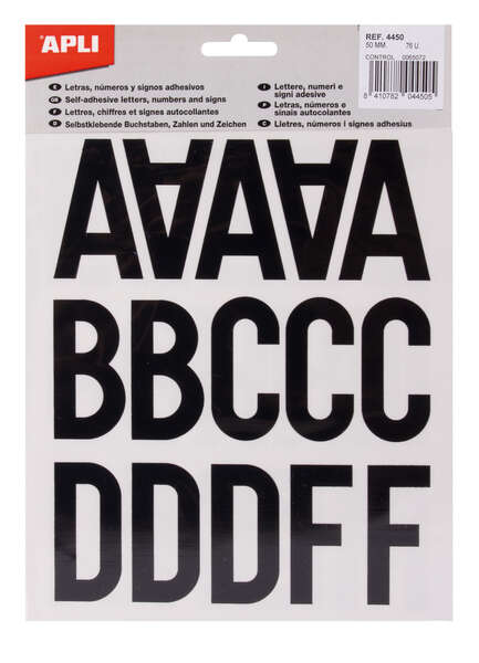apli letras de palo mayusculas adhesivas altura 50mm pack de 5 hojas color negro facil identificacion y señalizacion